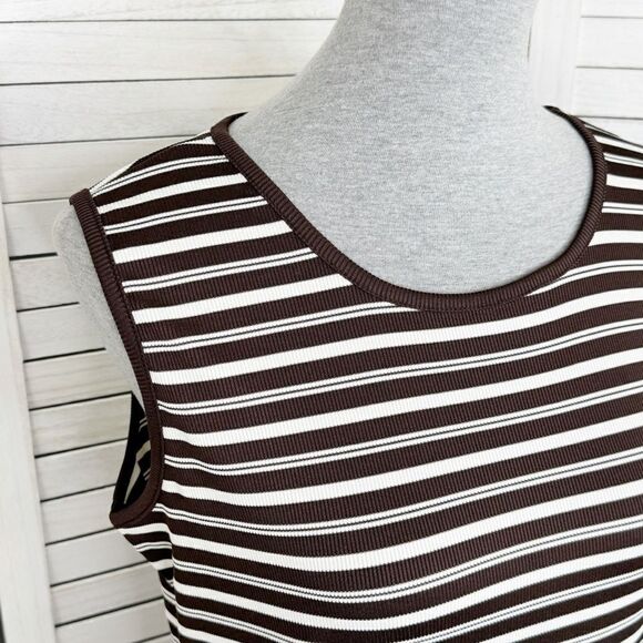 Covington Striped Ribbed Knit Tank Top Brown White Medium Stretchy - Picture 5 of 10